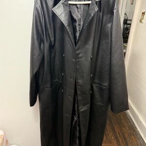 Fashion Nova Long Black Faux Leather Trench Coat 🖤